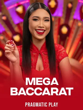 Une croupière souriante en dentelle rouge, un dé à la main, vous attend à Mega Baccarat, où vous misez sur le joueur, le banquier ou l'égalité