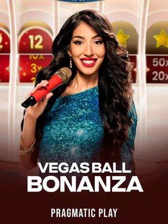 Micro rouge à la main, une animatrice en robe à paillettes bleues présente Vegas Ball Bonanza, un jeu en direct inspiré du bingo